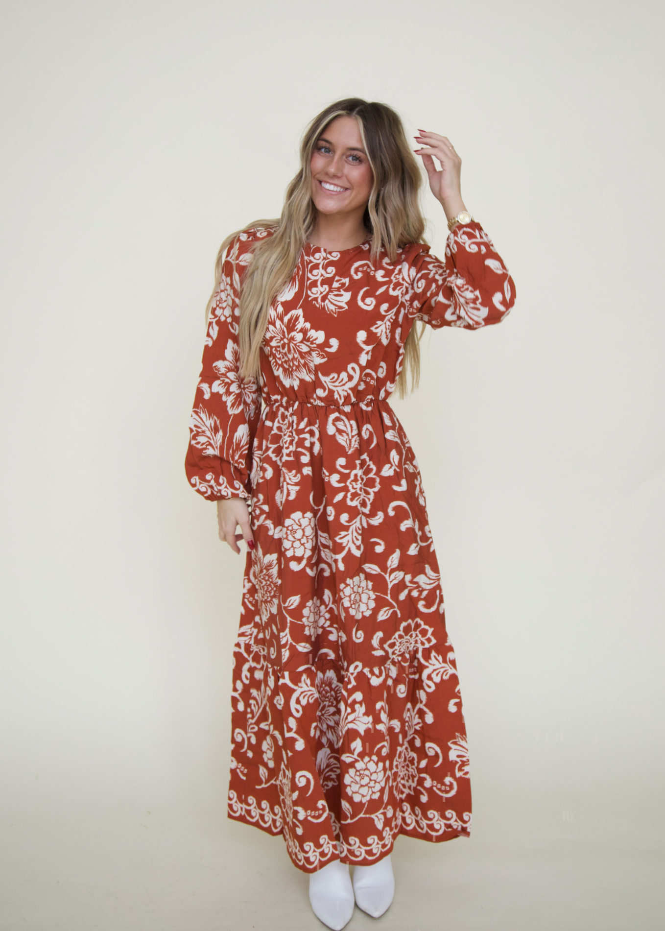 Rust Boho Floral Print Maxi Dress Large