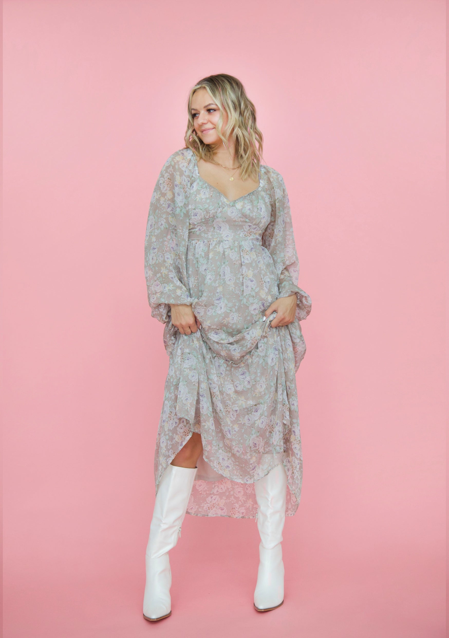 Forever Floral Dress In Taupe Kesley Jade Collections