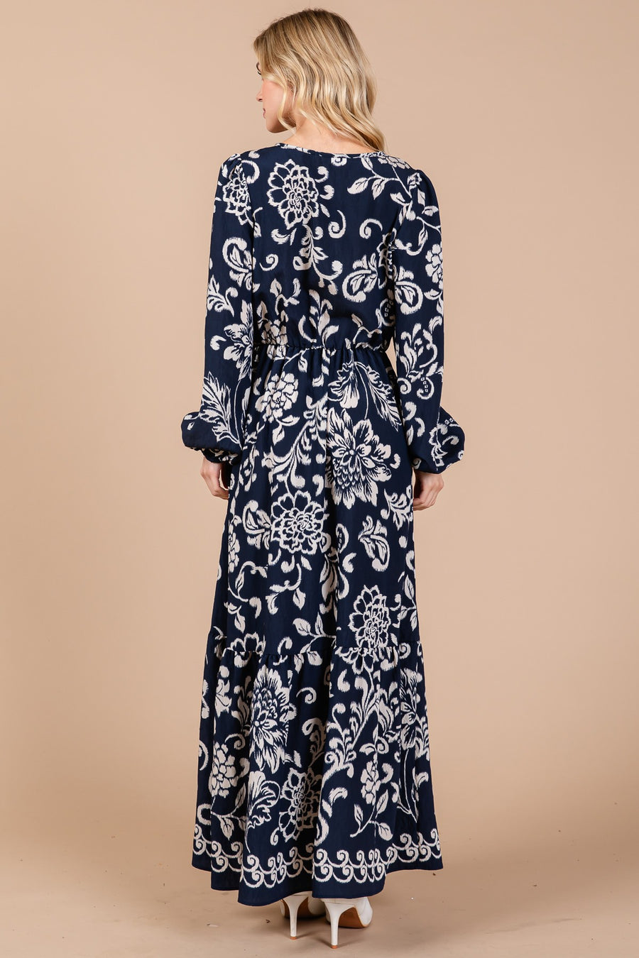 Navy Boho Floral Print Maxi Dress