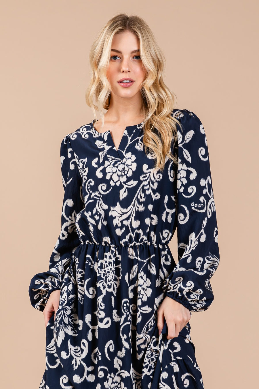 Navy Boho Floral Print Maxi Dress