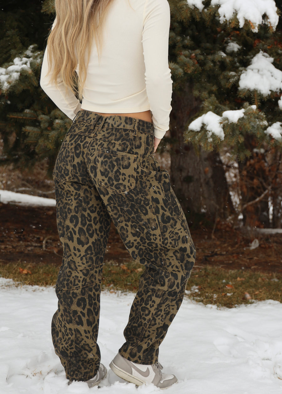 Leopard Print Barrel Jeans