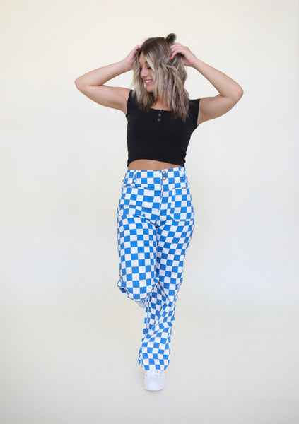Back In Time Checkered Pants in Blue – Kesley Jade Collections