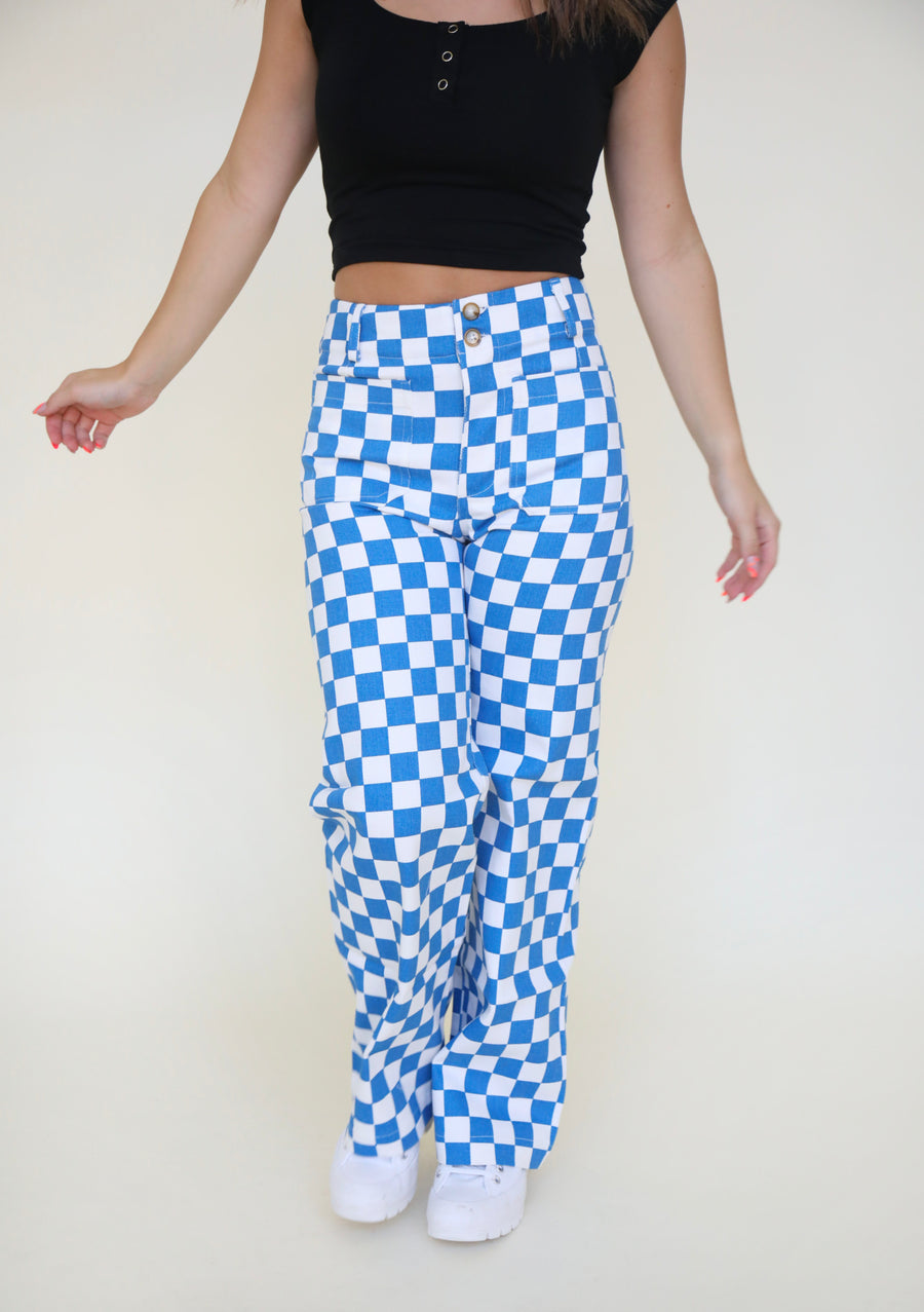 Back In Time Checkered Pants in Blue