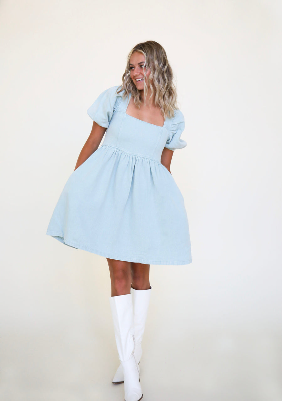 Hazel Babydoll Dress In Denim