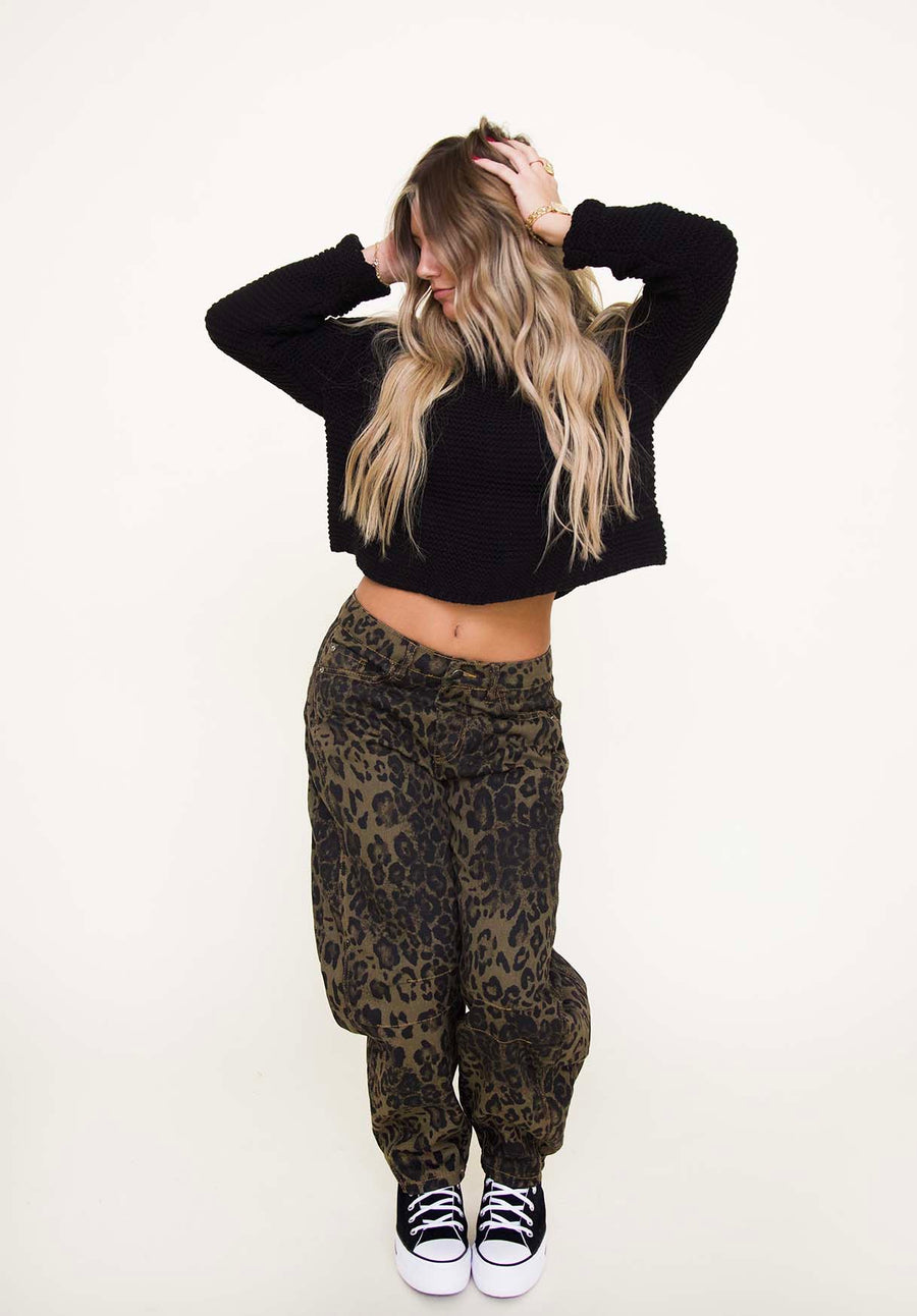 Leopard Print Barrel Jeans