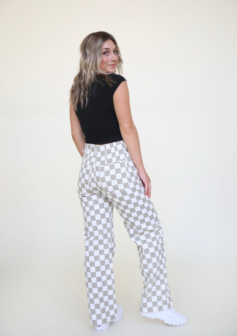 Back In Time Checkered Pants in Taupe