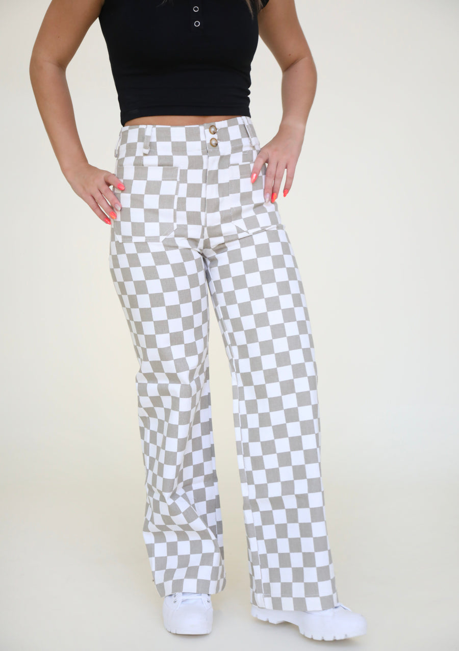 Back In Time Checkered Pants in Taupe