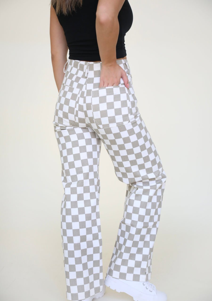 Back In Time Checkered Pants in Taupe