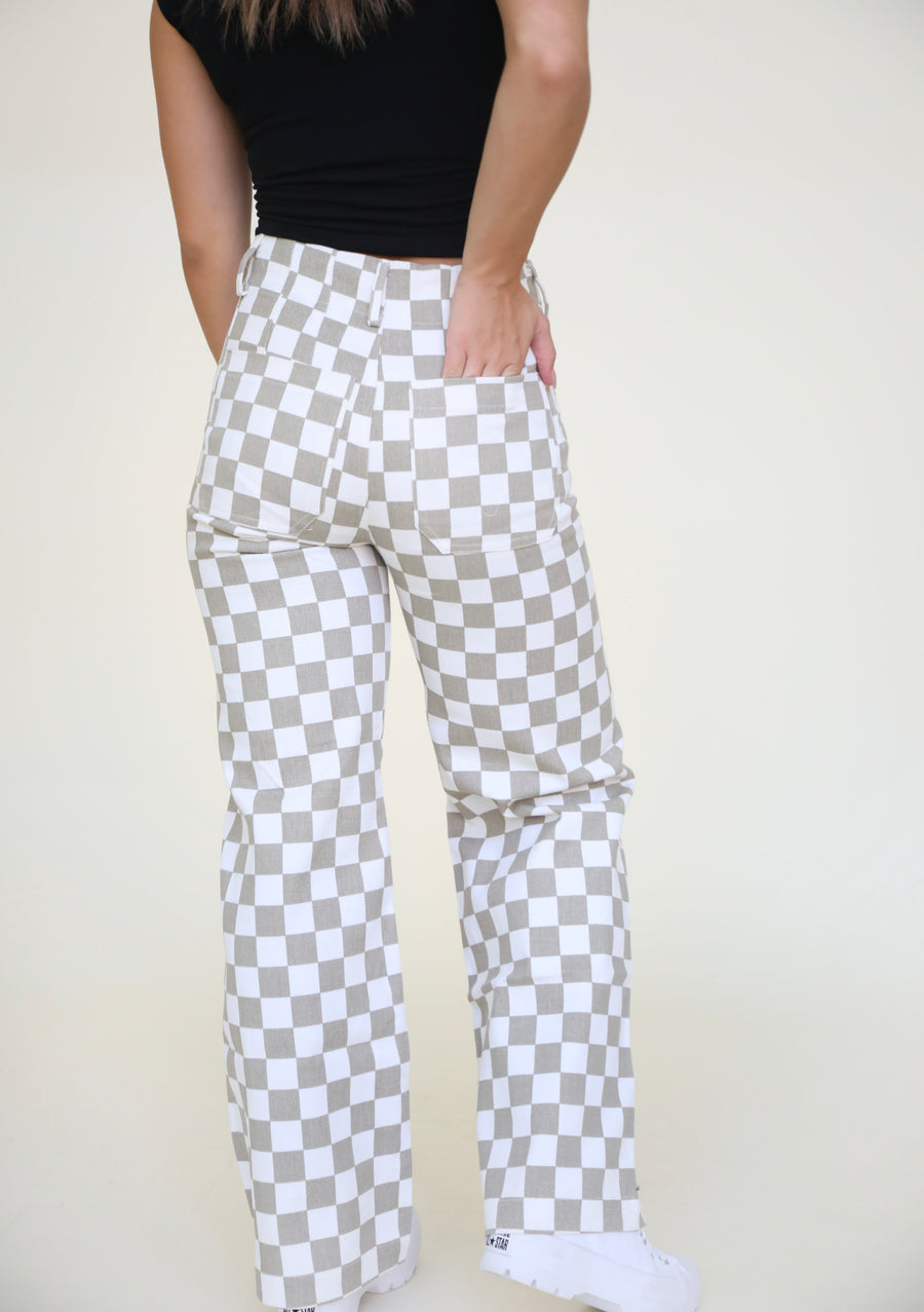 Back In Time Checkered Pants in Taupe