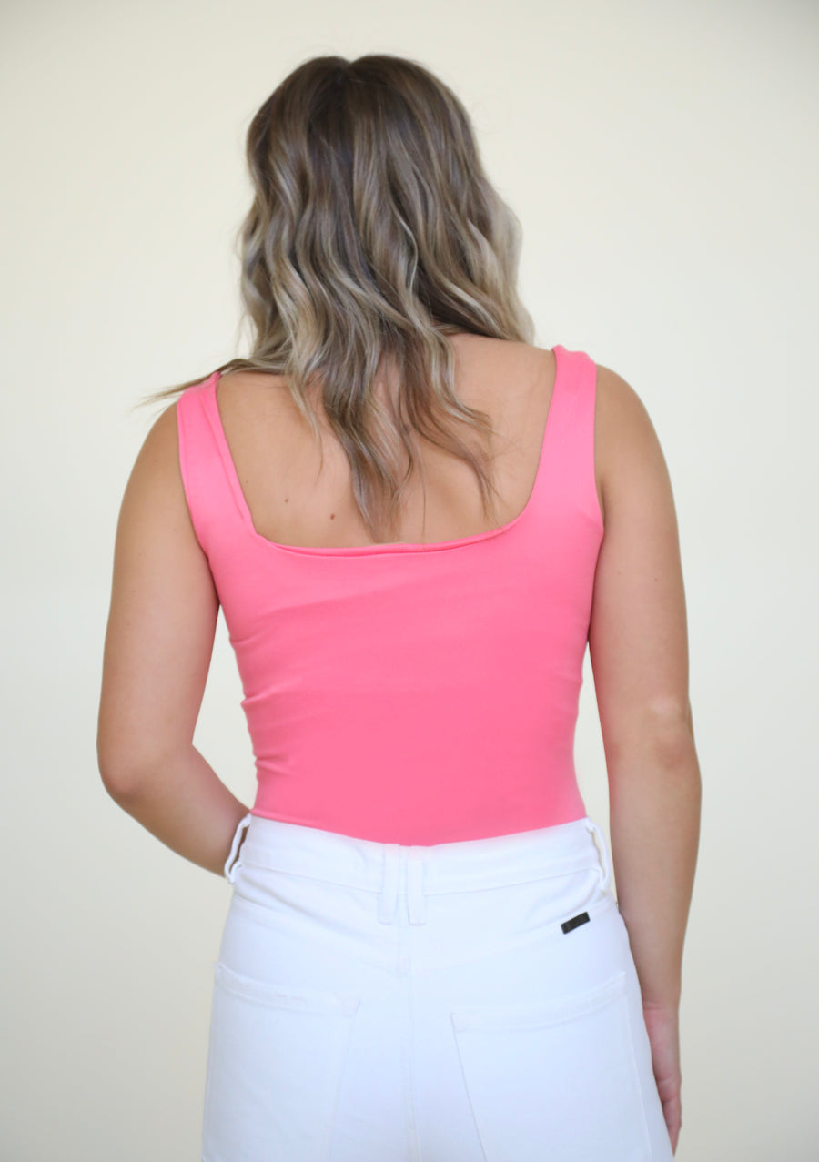 She's All That Square Neck Bodysuit in Pink