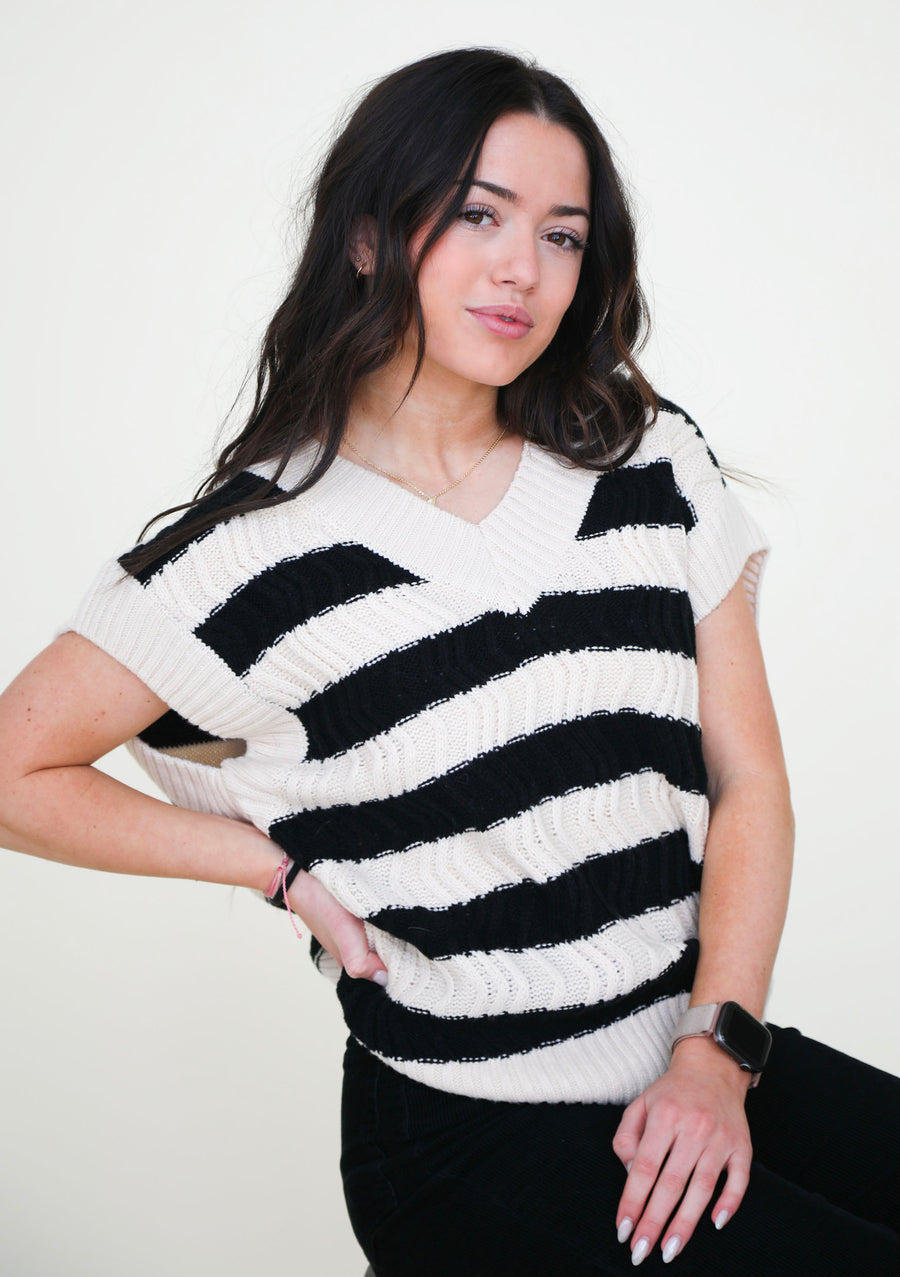 Live Boldly Stripe Cable Vest Sweater
