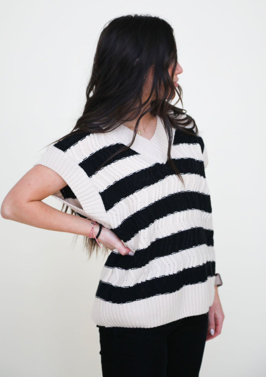 Live Boldly Stripe Cable Vest Sweater