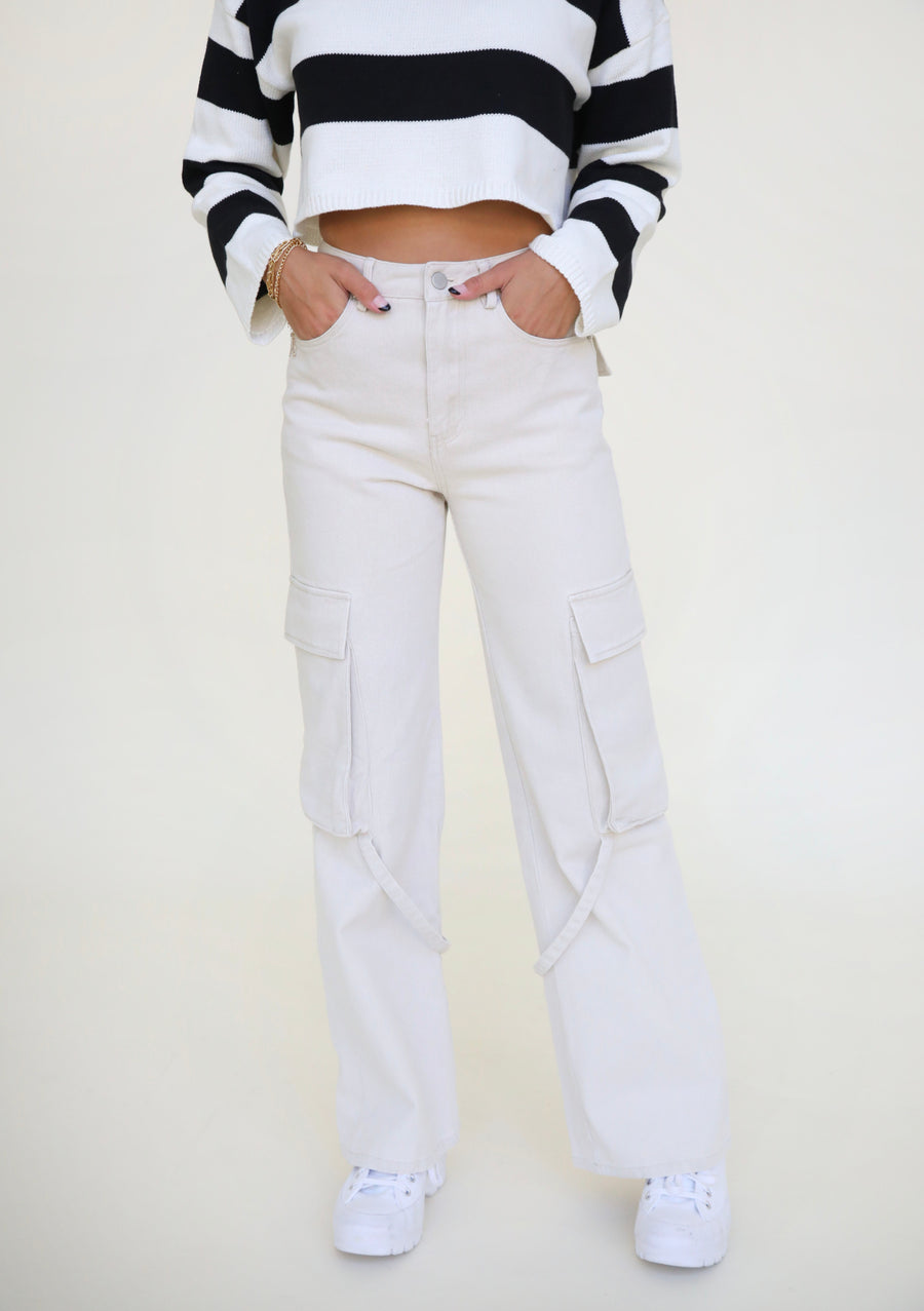 Let's Rewind Cargo Pants in Cream