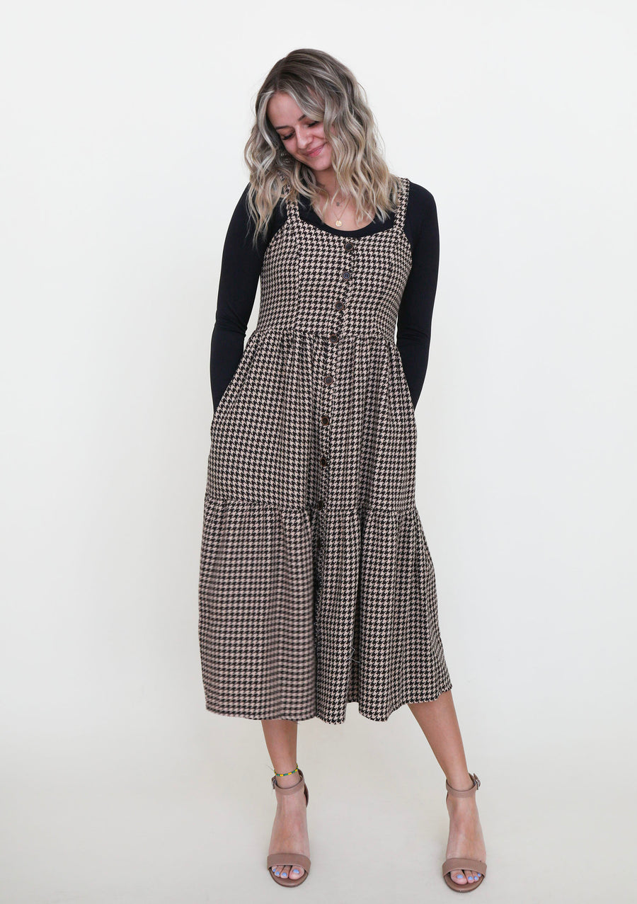 That Cute Dress Button Up Houndstooth Mid Dress