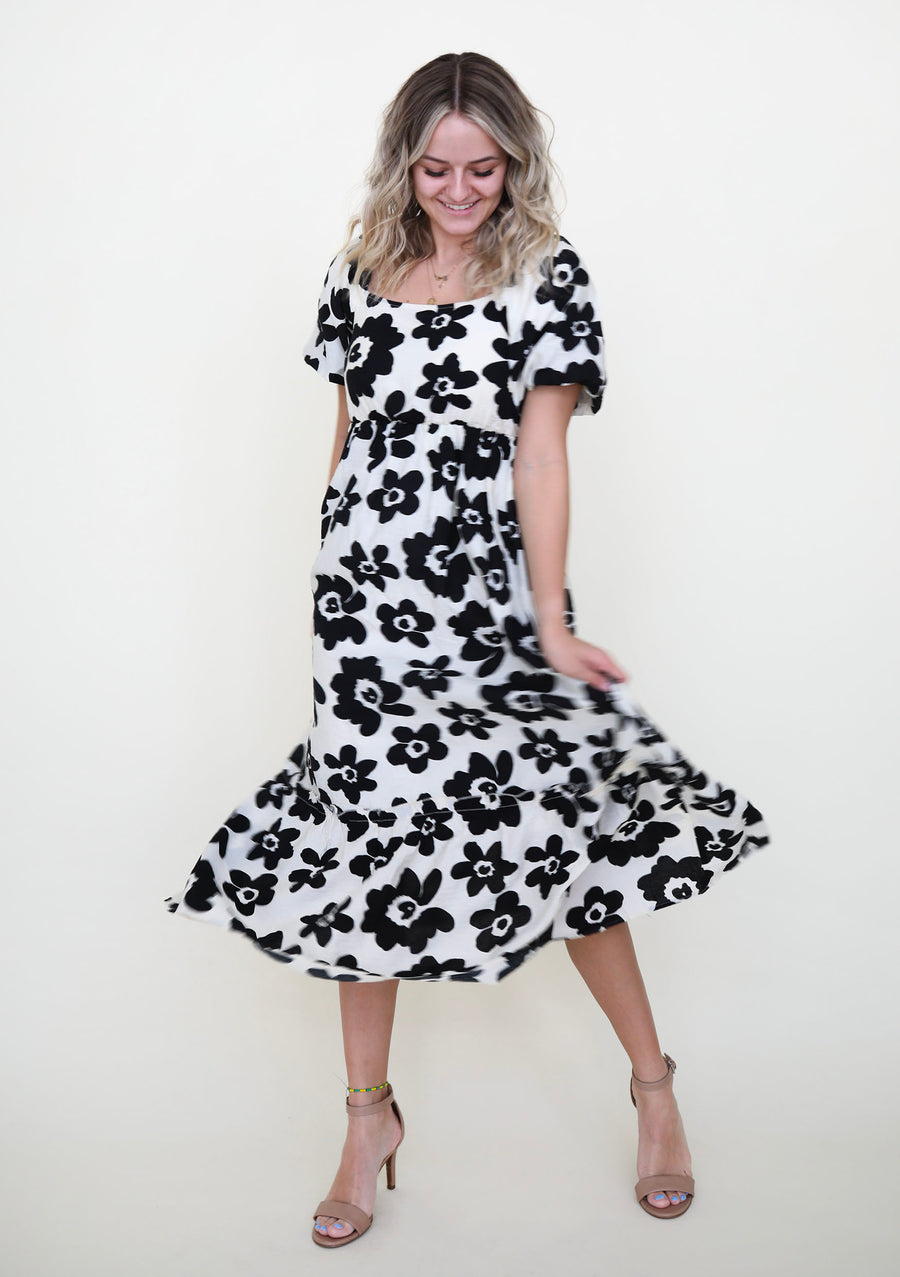 Feeling Pretty Printed Woven Bubble Sleeve Maxi Dress