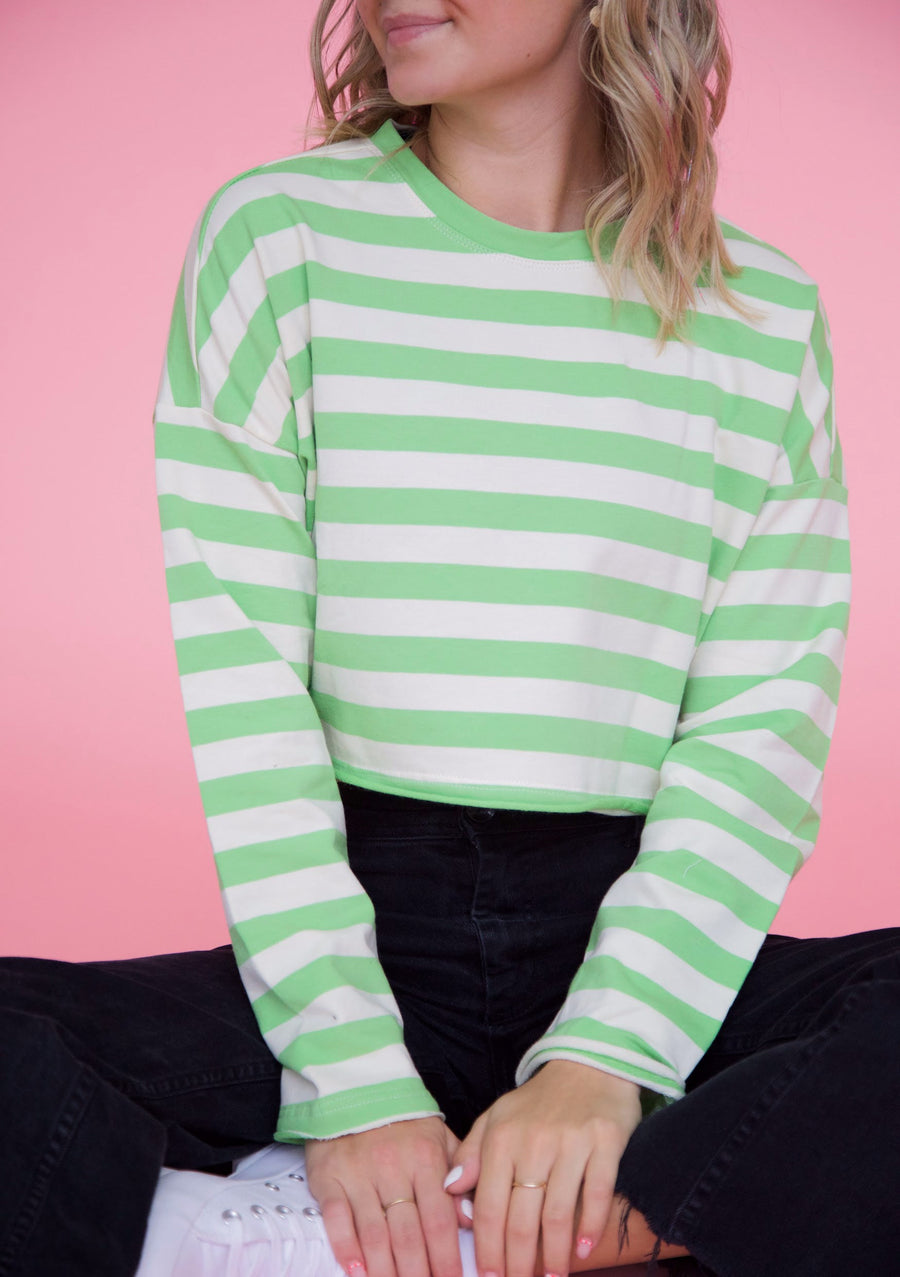 Go with the Flow Striped Crop Tee in Green