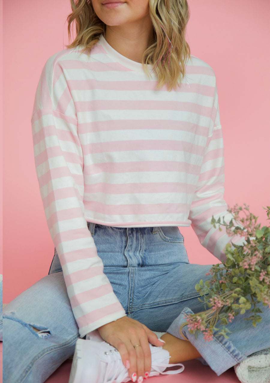 Go with the Flow Striped Crop Tee in Pink