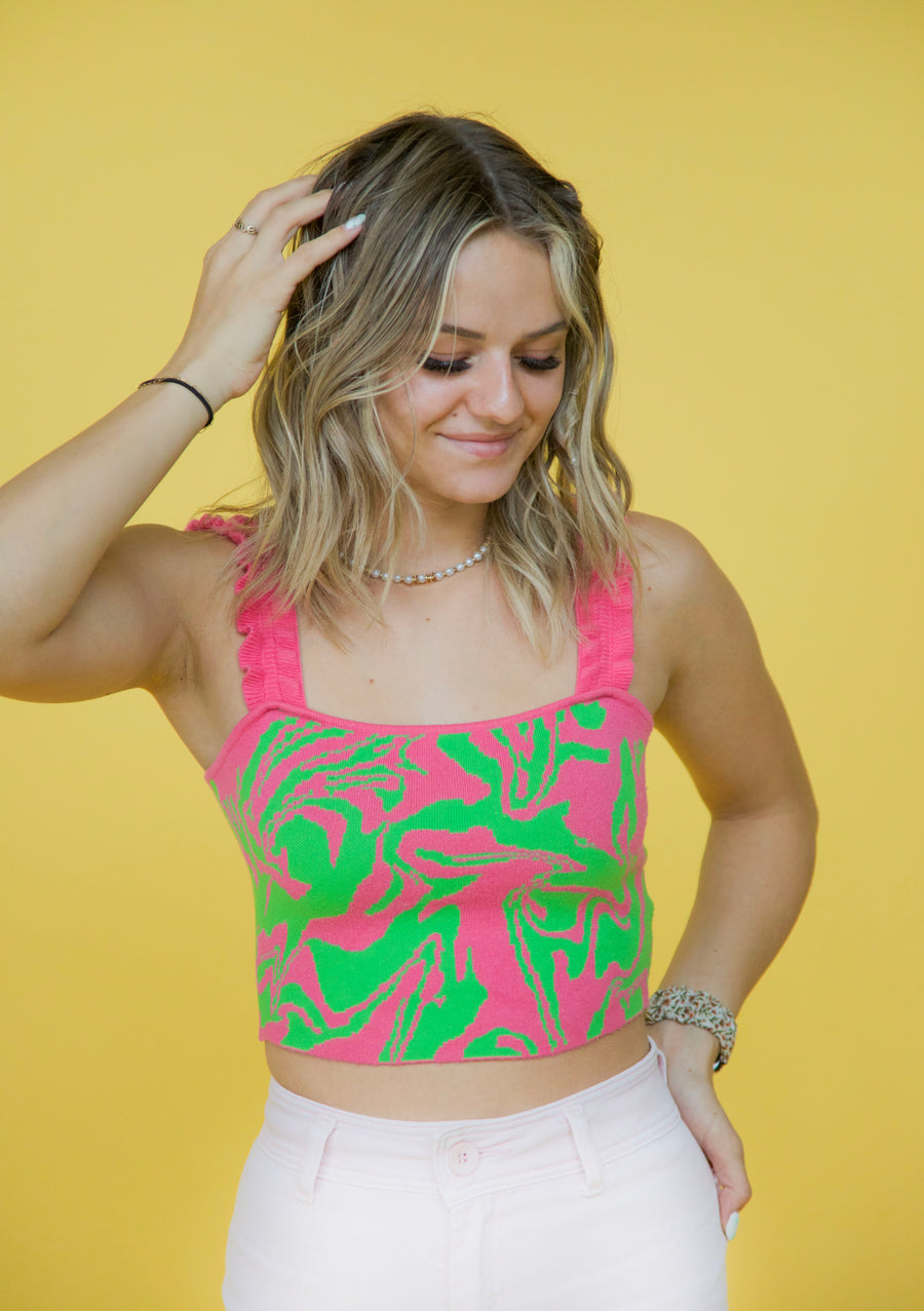 Spill the Tea Tank in Green/pink