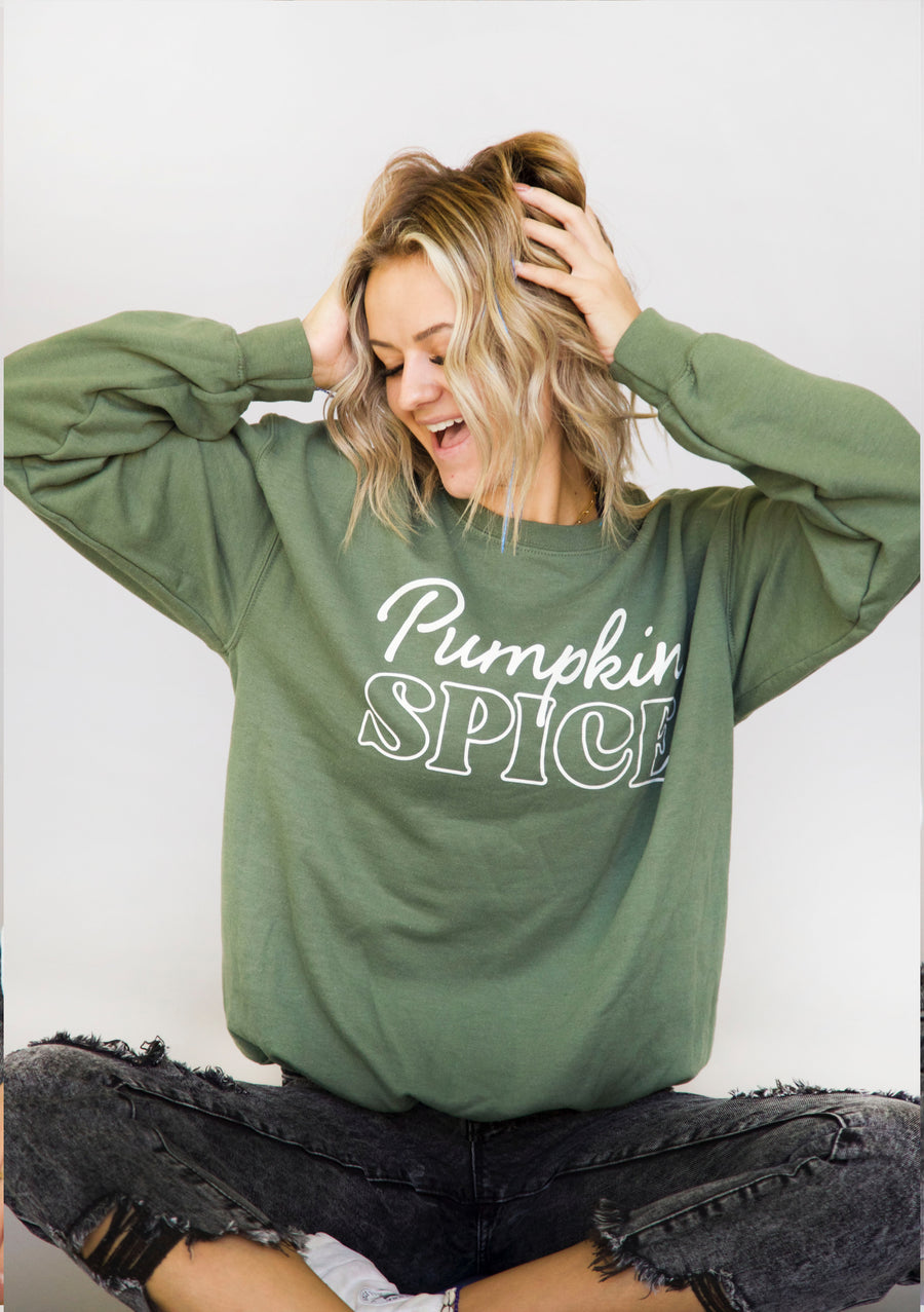 Pumpkin Spice Crewneck In Olive