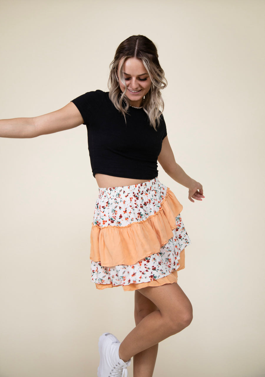 Deep Summer Floral Ruffle Mini Skirt